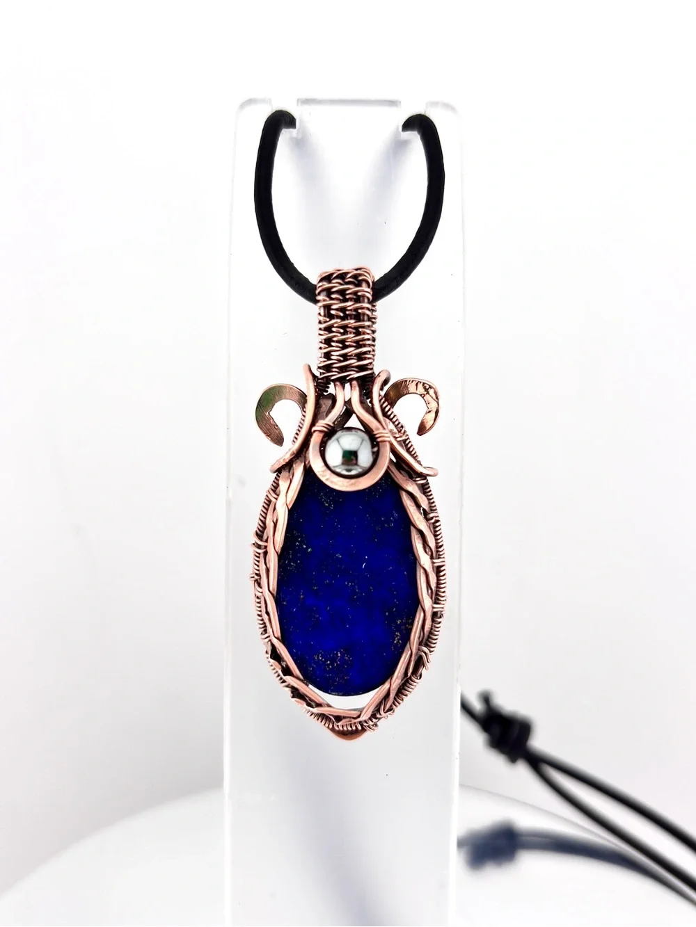 HANDMADE Lapis Lazuli Hematite Copper Wire Wrapped Masculine Pendant Necklace